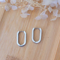 Boucles d'oreille Créole rectangulaire plate argentée pampille Maxi Coeur Léopard gris foncé clair et noir