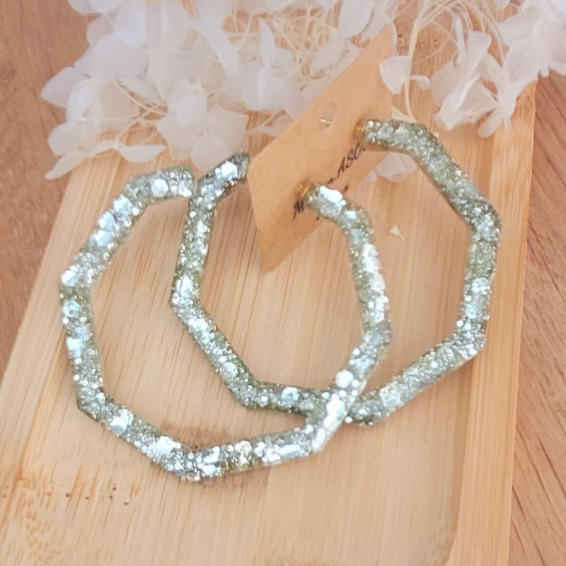 Boucles d'oreilles grande créole Cléo paillette champagne