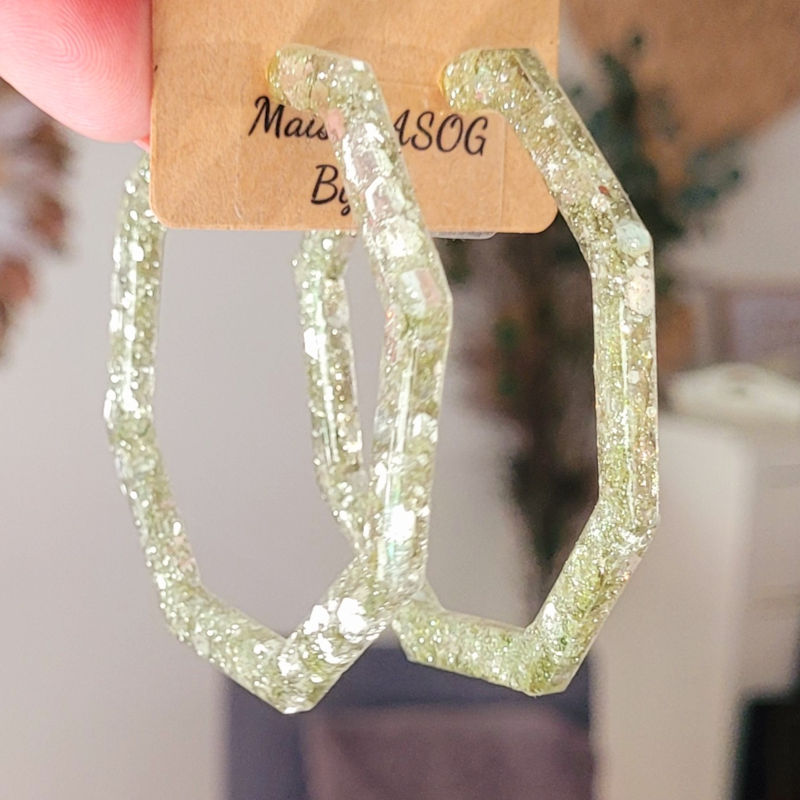 Boucles d'oreilles grande créole Cléo paillette champagne