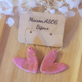 Boucle d'oreille créole dorée Love marbré rose pailleté rosé cuivré