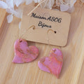 Boucle d'oreille créole dorée Anna marbré rose et paillette rosé cuivré