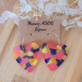 Boucles d'oreille Créole fine pampille Coeur effet tortoise bleu marine rose fluo jaune orange