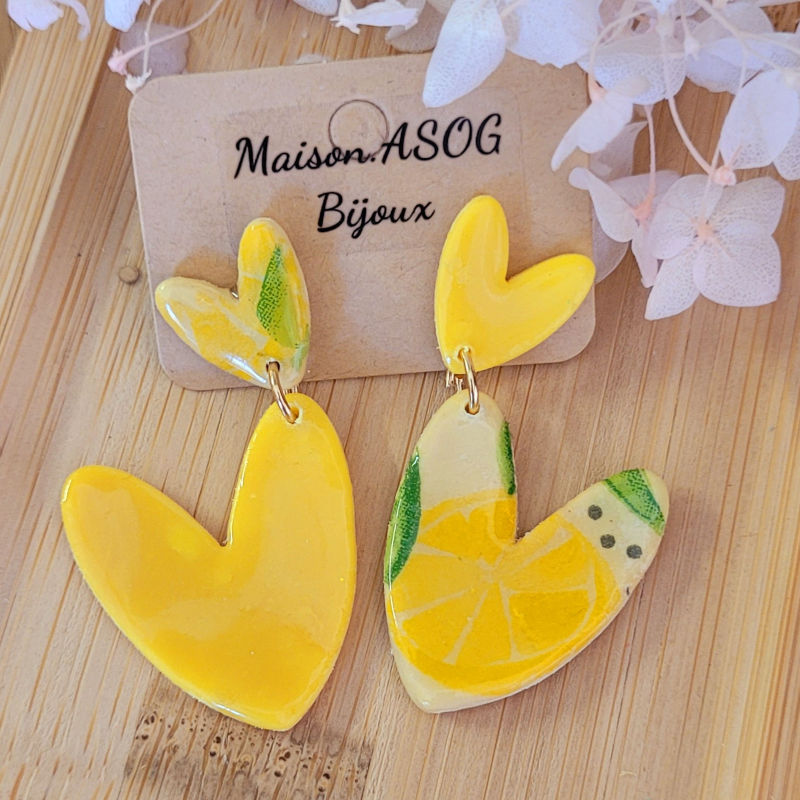 Boucle d'oreilles Double Love motif Citron