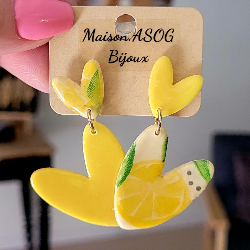 Boucle d'oreilles Double Love motif Citron