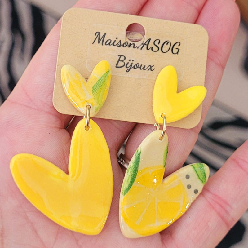 Boucle d'oreilles Double Love motif Citron