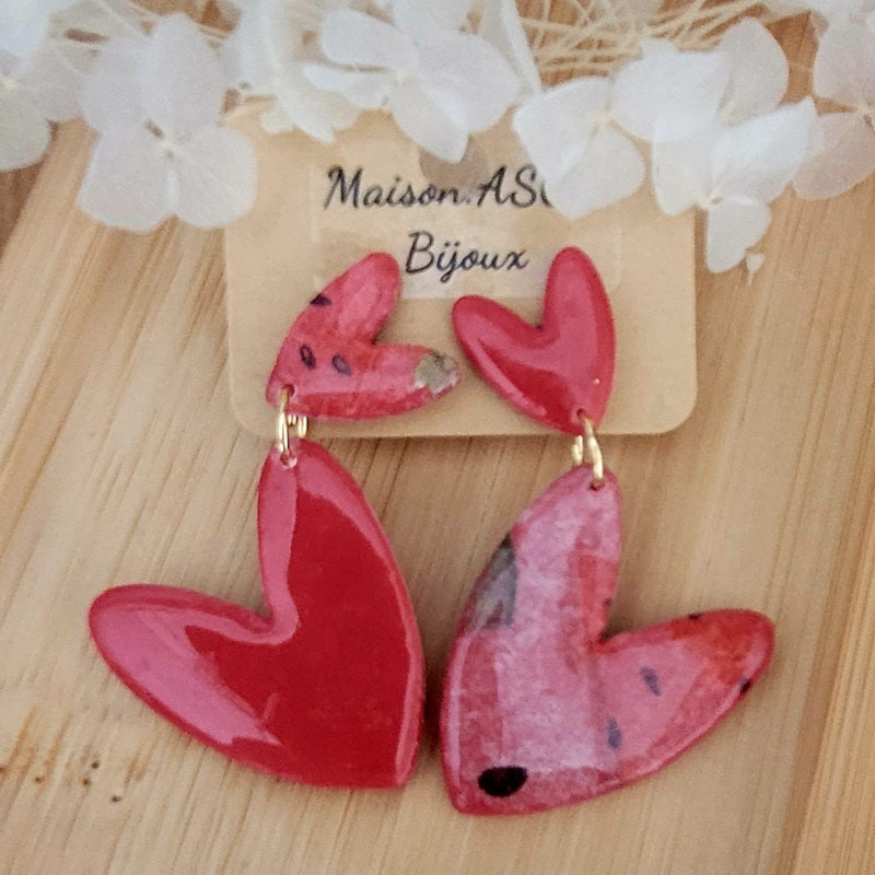 Boucle d'oreilles Double Love motif pastèque