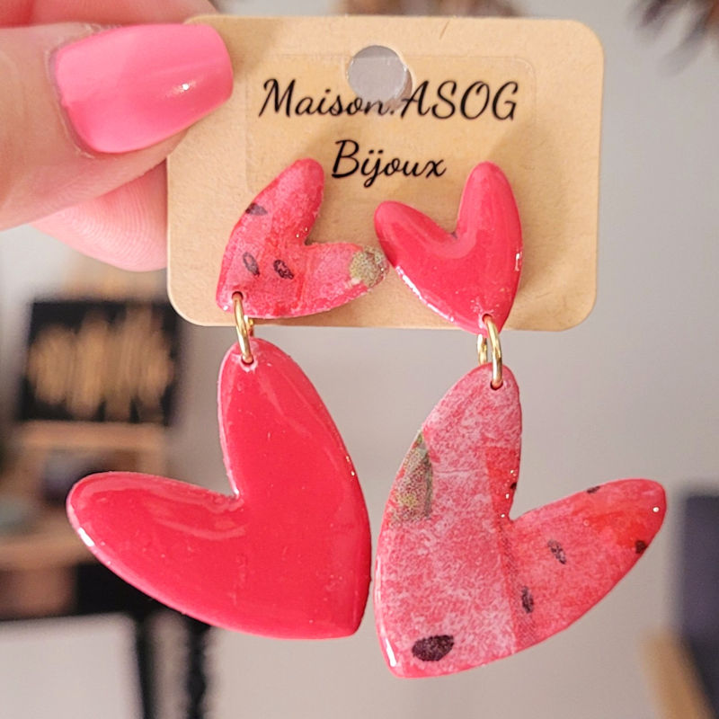 Boucle d'oreilles Double Love motif pastèque