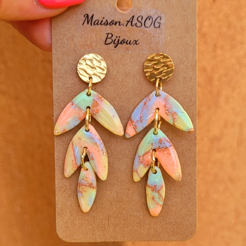 Boucles d'oreilles Fany pastille doré et multicolore pastel