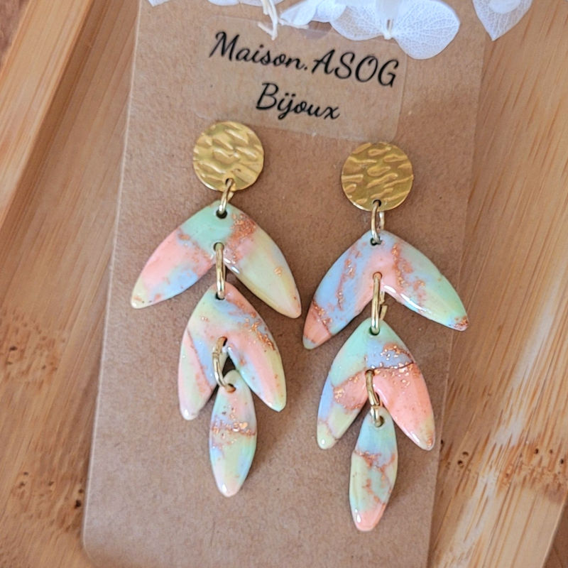 Boucles d'oreilles Fany pastille doré et multicolore pastel