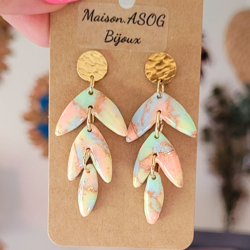 Boucles d'oreilles Fany pastille doré et multicolore pastel