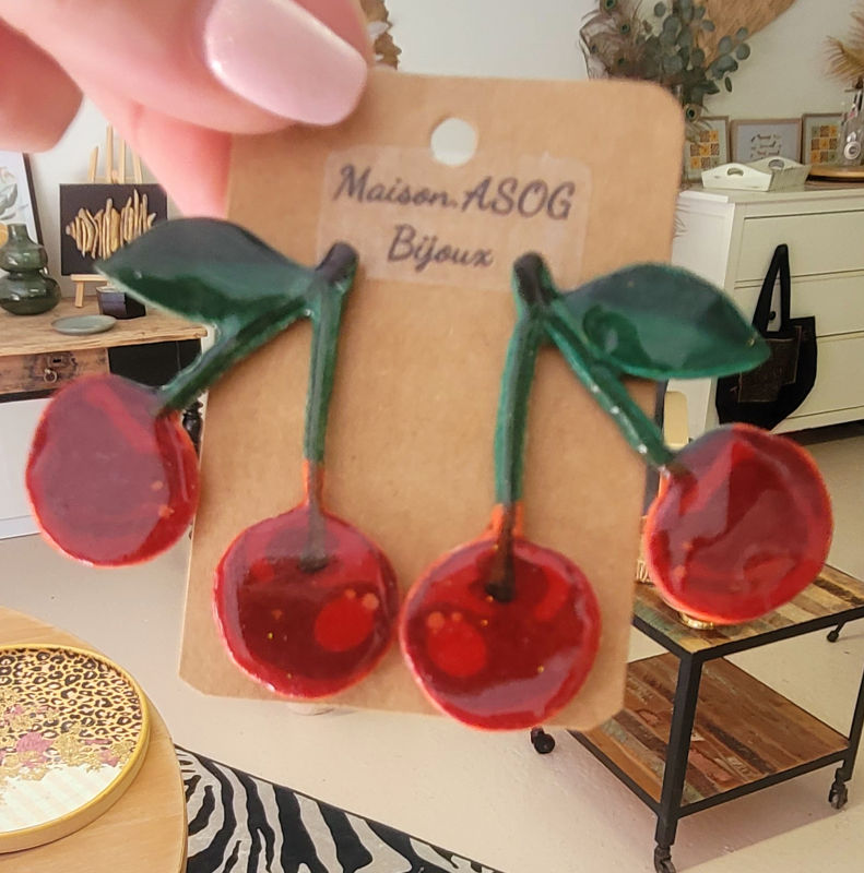 Boucles d'oreilles Fruit Cerise rouge foncé