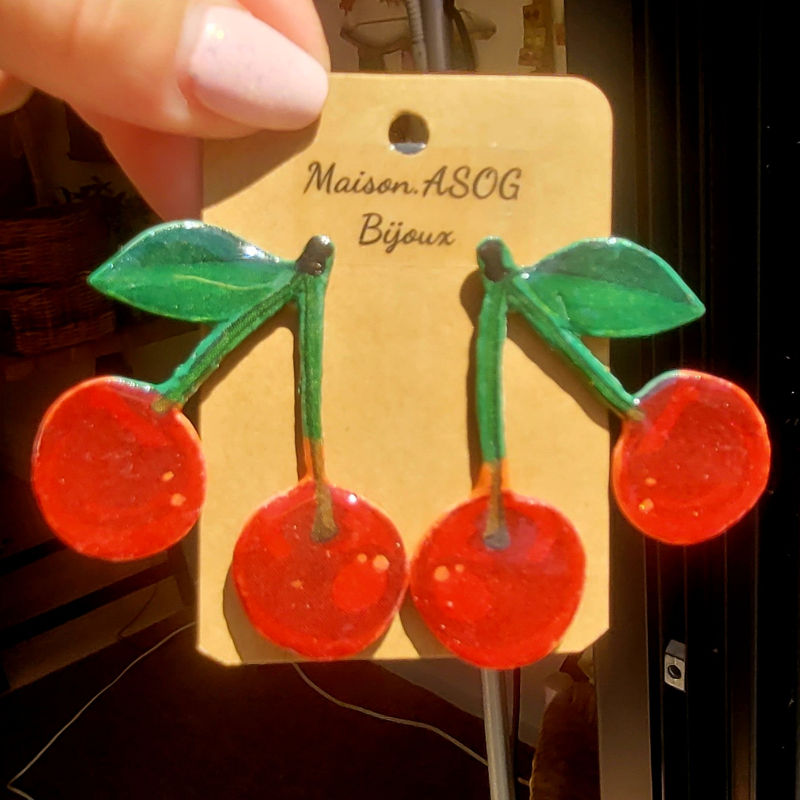 Boucles d'oreilles Fruit Cerise rouge foncé