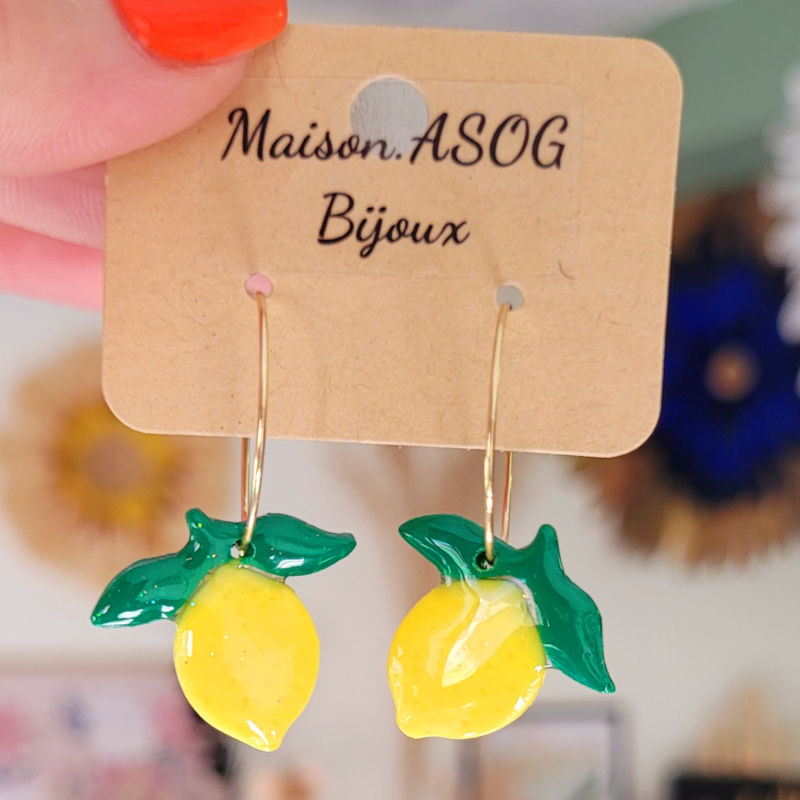 Boucle d'oreilles Créole fine dorée Pampille Citron