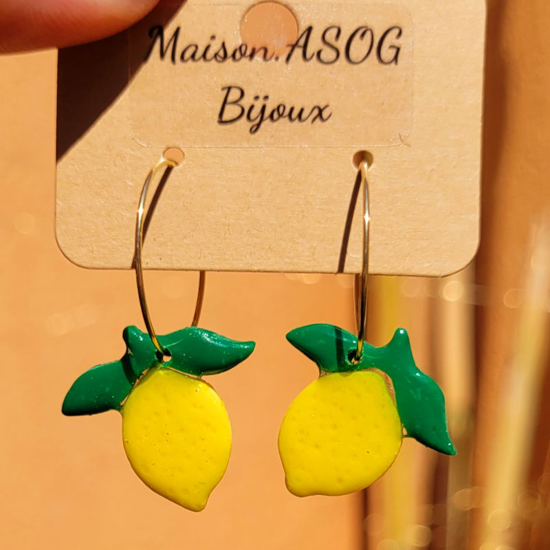 Boucle d'oreilles Créole fine dorée Pampille Citron