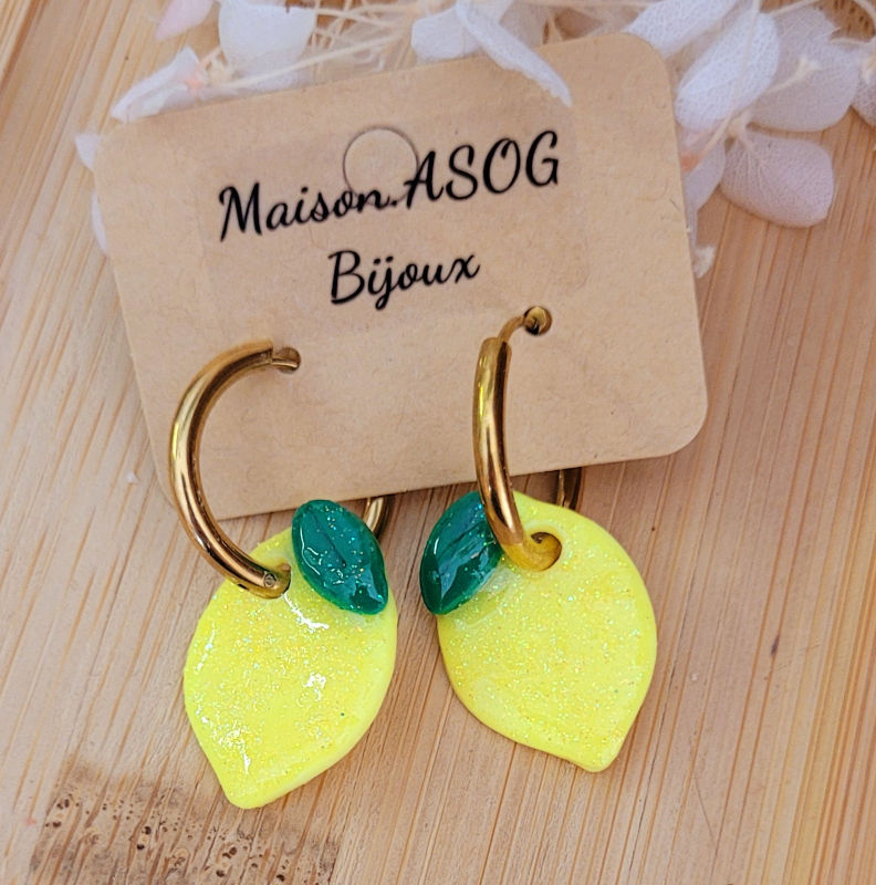 Boucle d'oreilles Créole dorée Pampille Citron