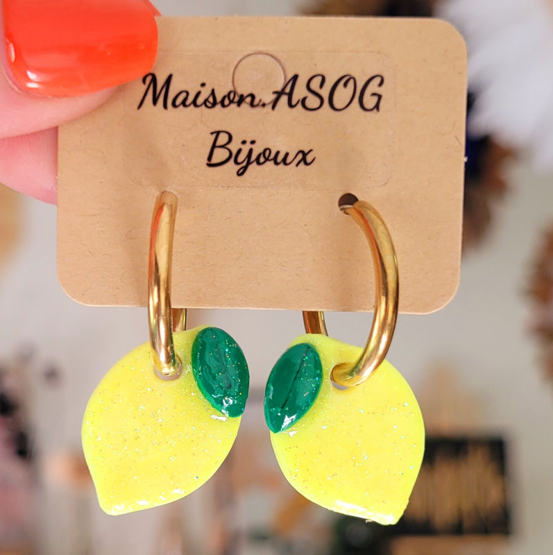 Boucle d'oreilles Créole dorée Pampille Citron