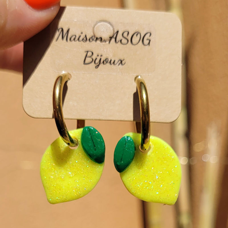 Boucle d'oreilles Créole dorée Pampille Citron