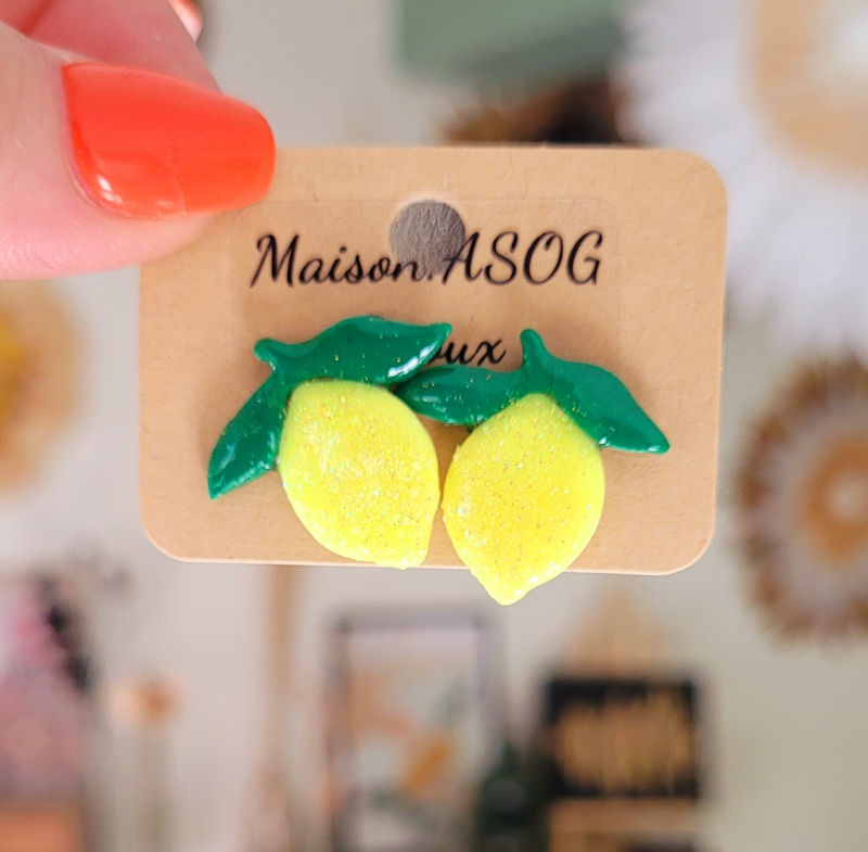 Boucle d'oreilles Puce Citron pailleté