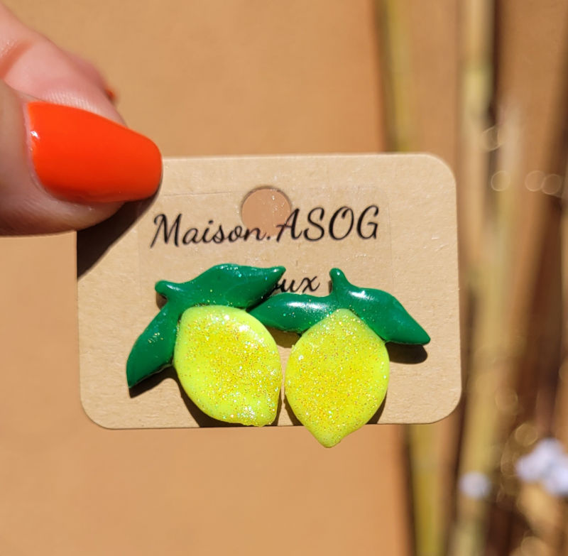 Boucle d'oreilles Puce Citron pailleté