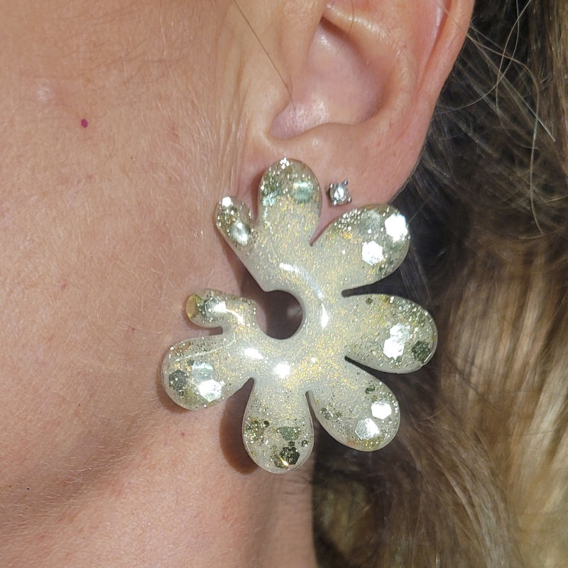 Boucles d'oreilles Giulia Blanc Nacré Paillette Argentée