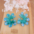Boucles d'oreilles Giulia Bleu turquoise paillette grise holographique