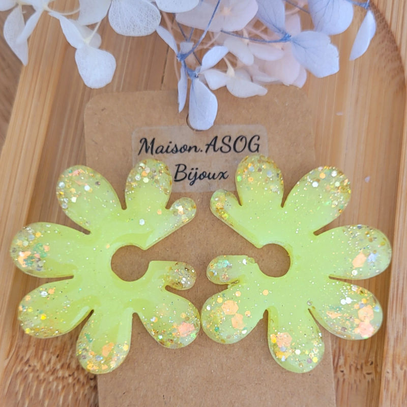 Boucles d'oreilles Giulia Jaune paillette doré holographique