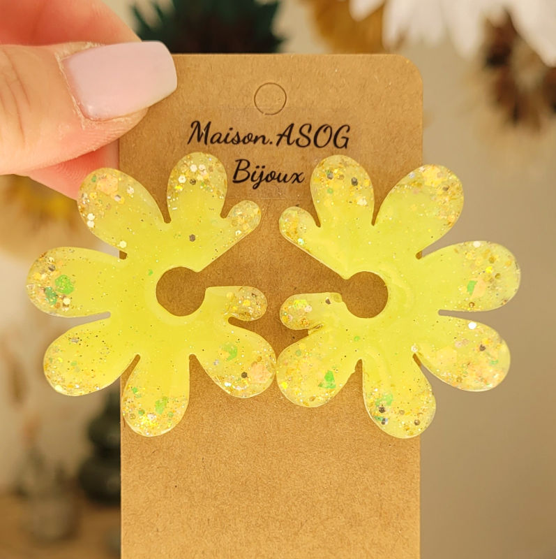 Boucles d'oreilles Giulia Jaune paillette doré holographique