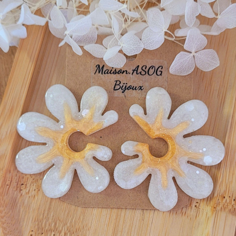 Boucles d'oreilles Giulia nacrée et pailletée blanc et doré
