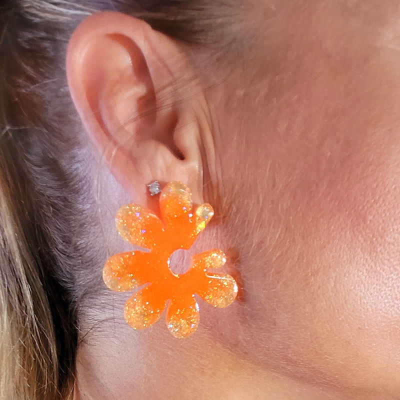 Boucles d'oreilles Giulia Orange paillette dorée holographique