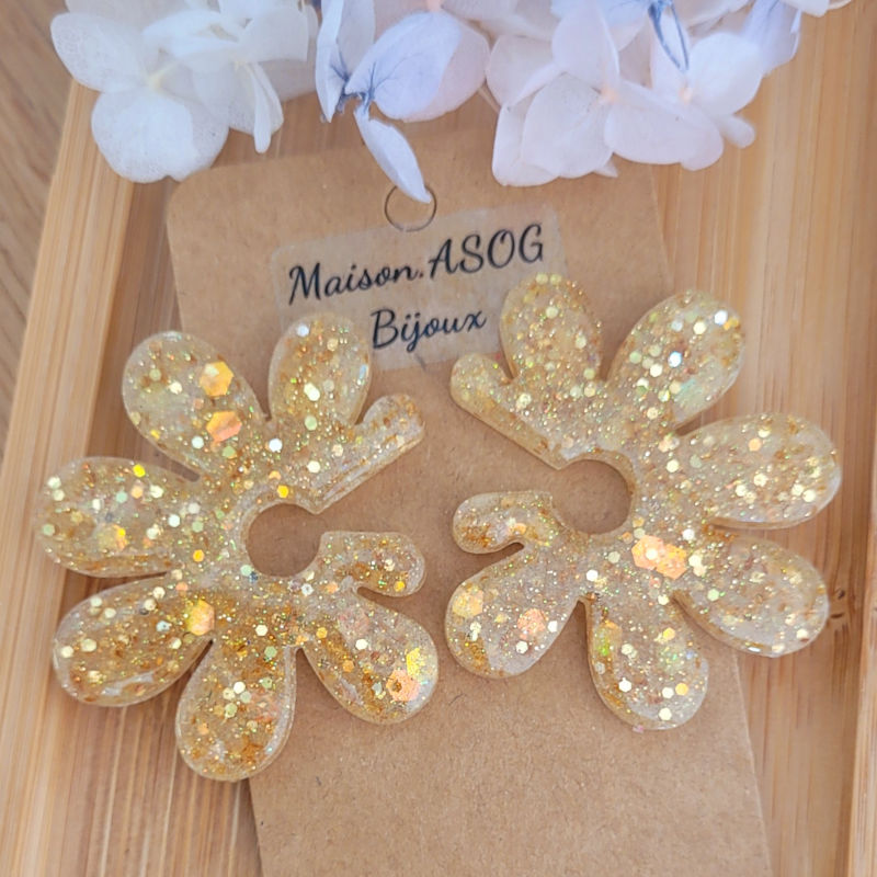 Boucles d'oreilles Giulia Dorée paillette dorée holographique