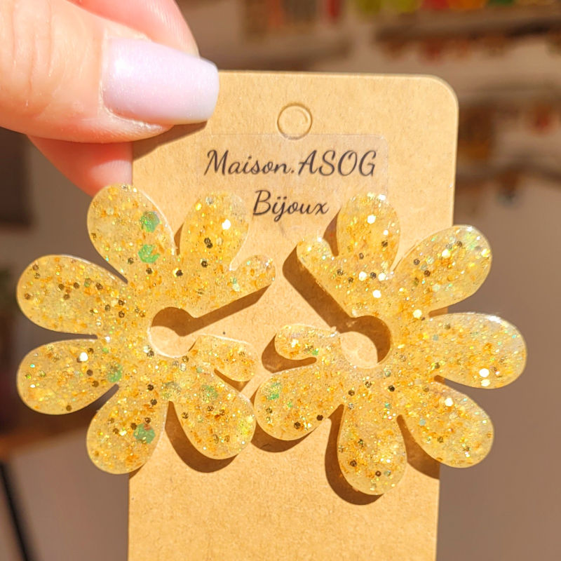 Boucles d'oreilles Giulia Dorée paillette dorée holographique