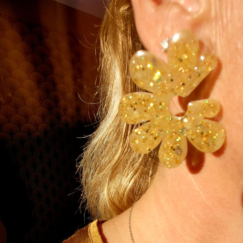 Boucles d'oreilles Giulia Dorée paillette dorée holographique