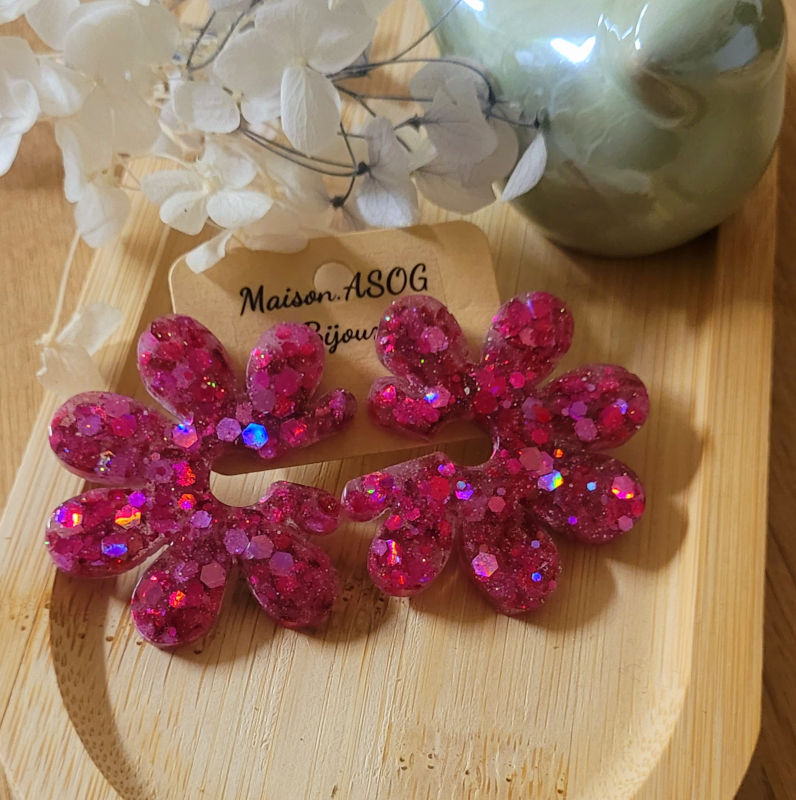 Boucles d'oreilles Giulia pailletée Rose Fuschia