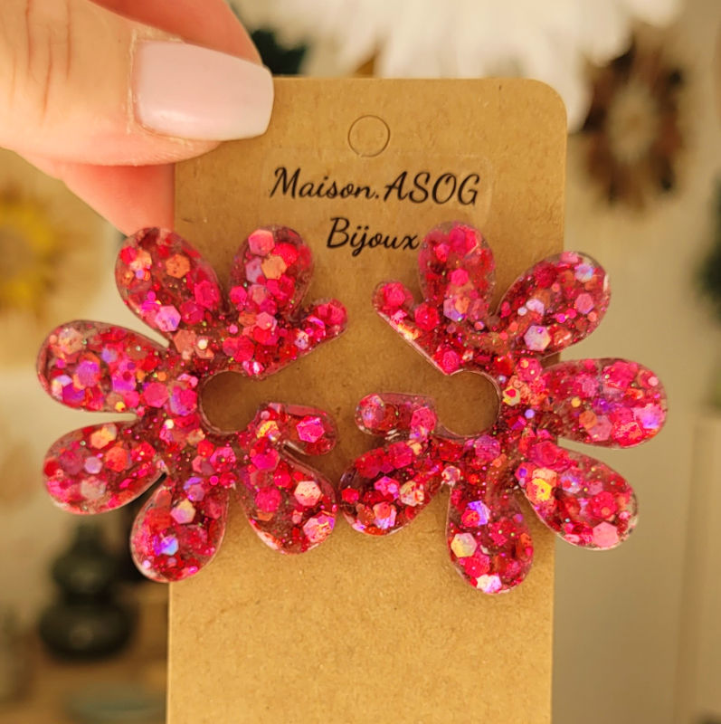 Boucles d'oreilles Giulia pailletée Rose Fuschia