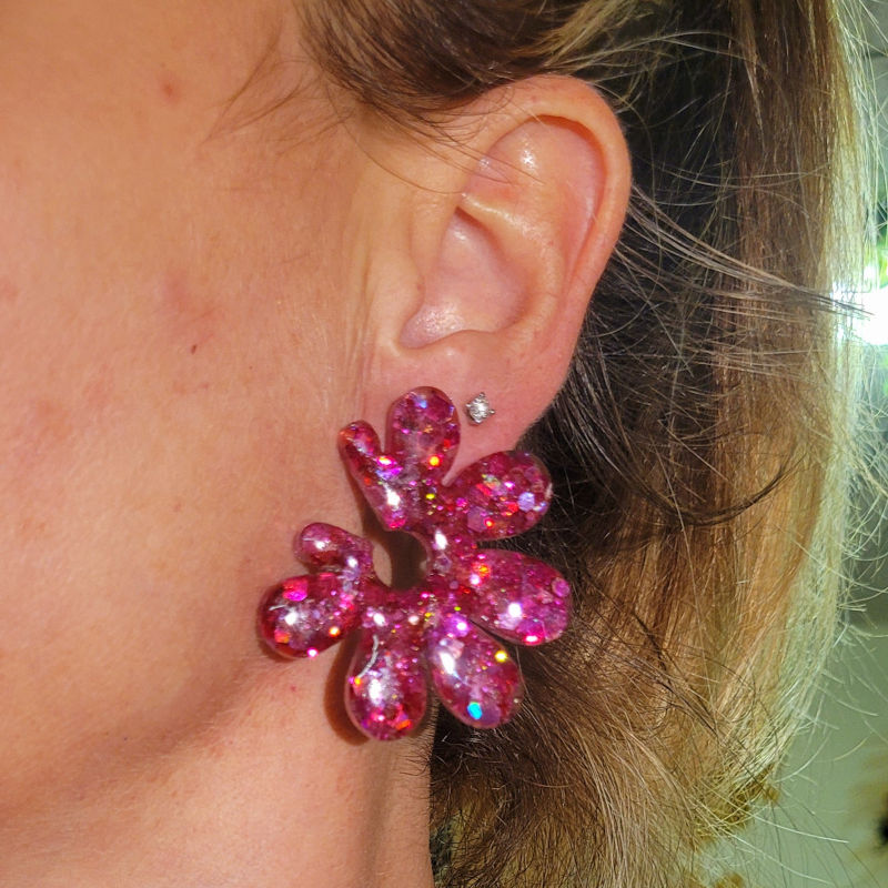 Boucles d'oreilles Giulia pailletée Rose Fuschia