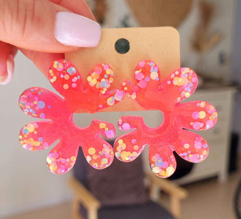 Boucles d'oreilles Giulia Rose Fluo Pailletée multicolore