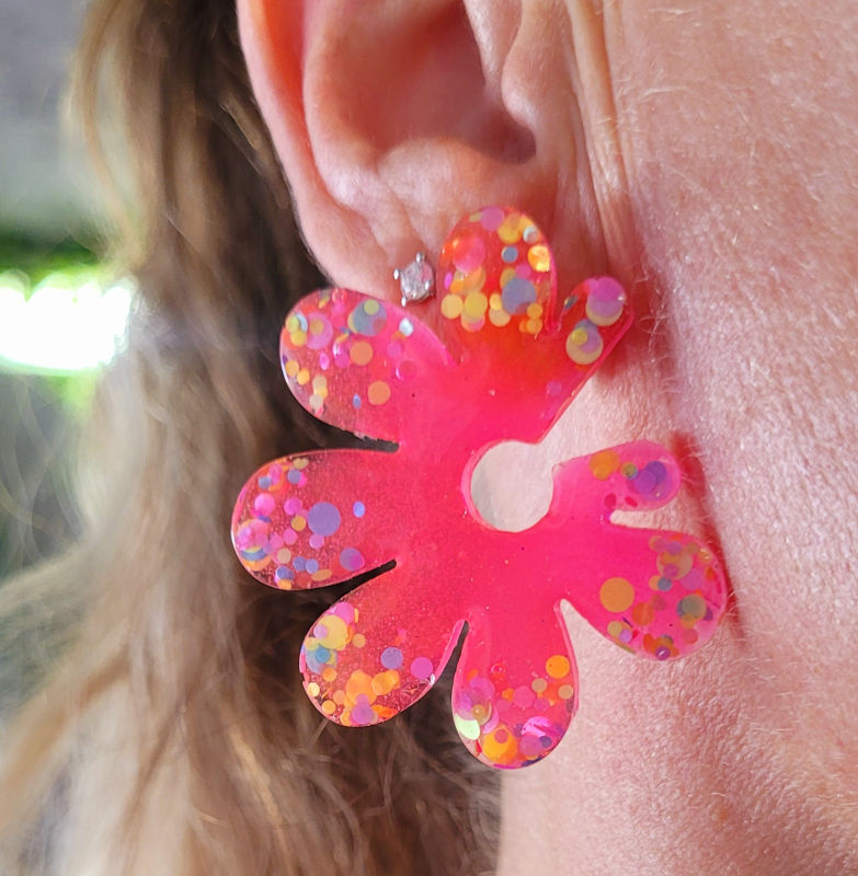 Boucles d'oreilles Giulia Rose Fluo Pailletée multicolore