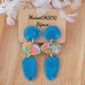 Boucle d'oreille Jackie bleu pailleté et marbré orange rose vert bleu doré