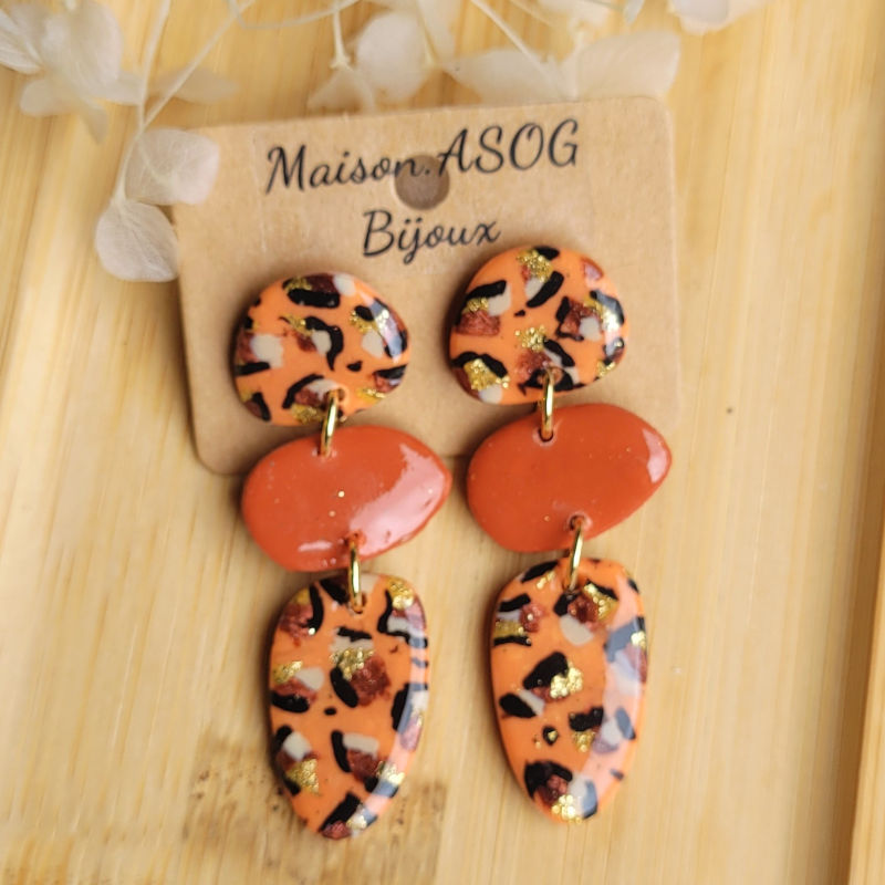 Boucle d'oreille Jackie léopard terracotta beige caramel doré