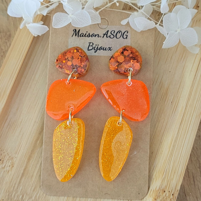 Boucles d'oreille Jackie dégradé d'orange paillette orange et doré