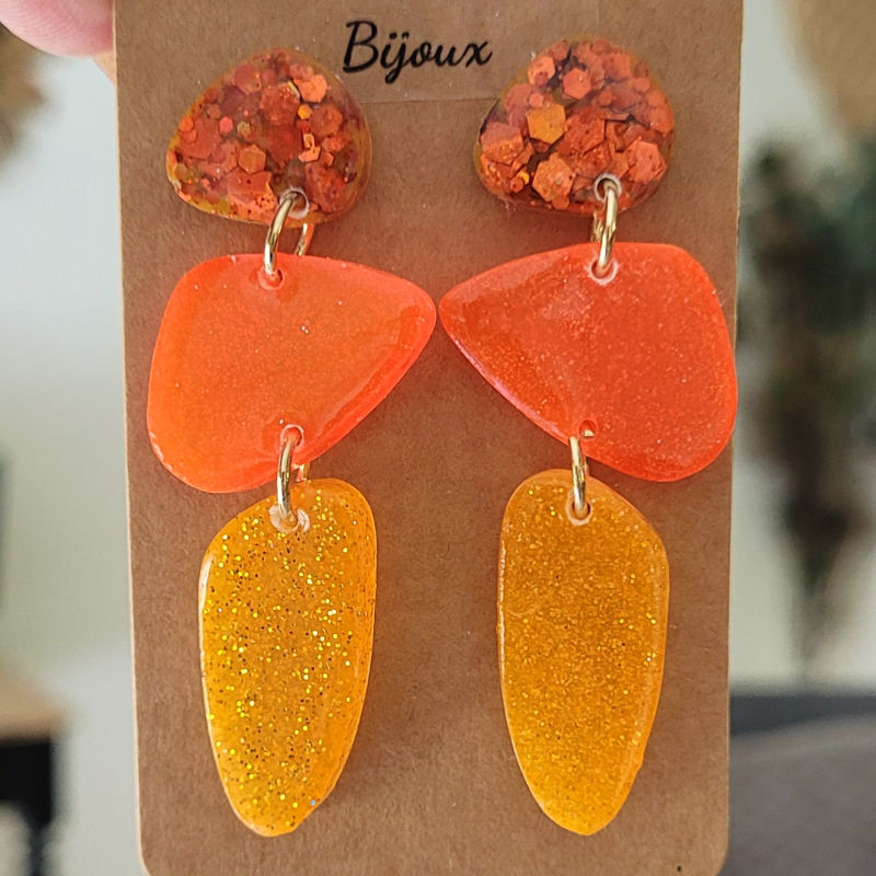 Boucles d'oreille Jackie dégradé d'orange paillette orange et doré