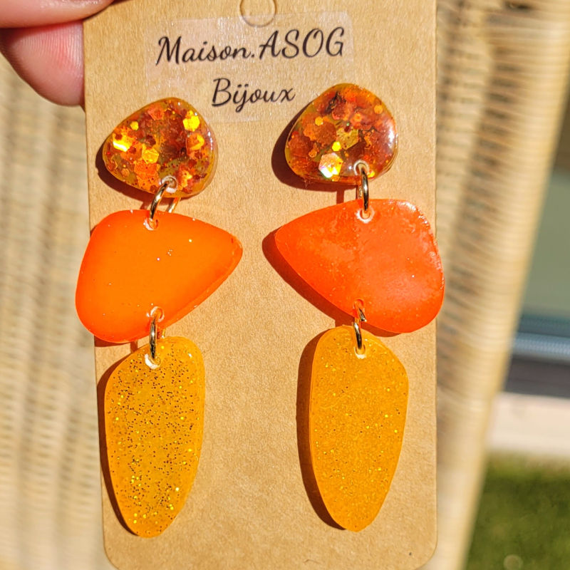 Boucles d'oreille Jackie dégradé d'orange paillette orange et doré
