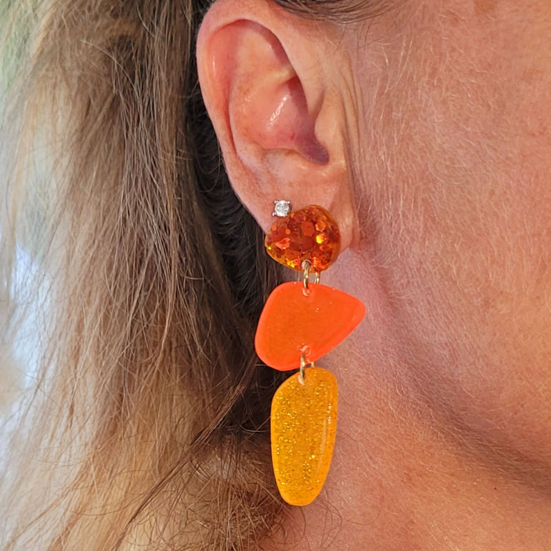 Boucles d'oreille Jackie dégradé d'orange paillette orange et doré