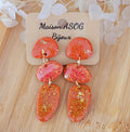 Boucle d'oreille Jackie rouge brique et orange pailleté