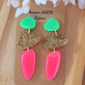 Boucles d'oreilles Jackie rose vert flashy paillette dorée