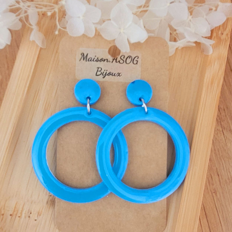 Boucles d'oreilles Jeanne pastille et créole bleu azur