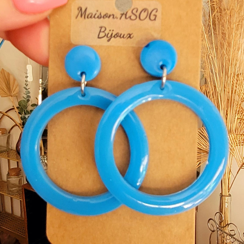 Boucles d'oreilles Jeanne pastille et créole bleu azur
