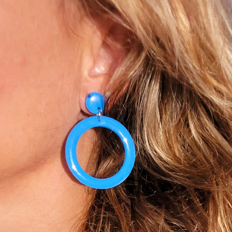 Boucles d'oreilles Jeanne pastille et créole bleu azur