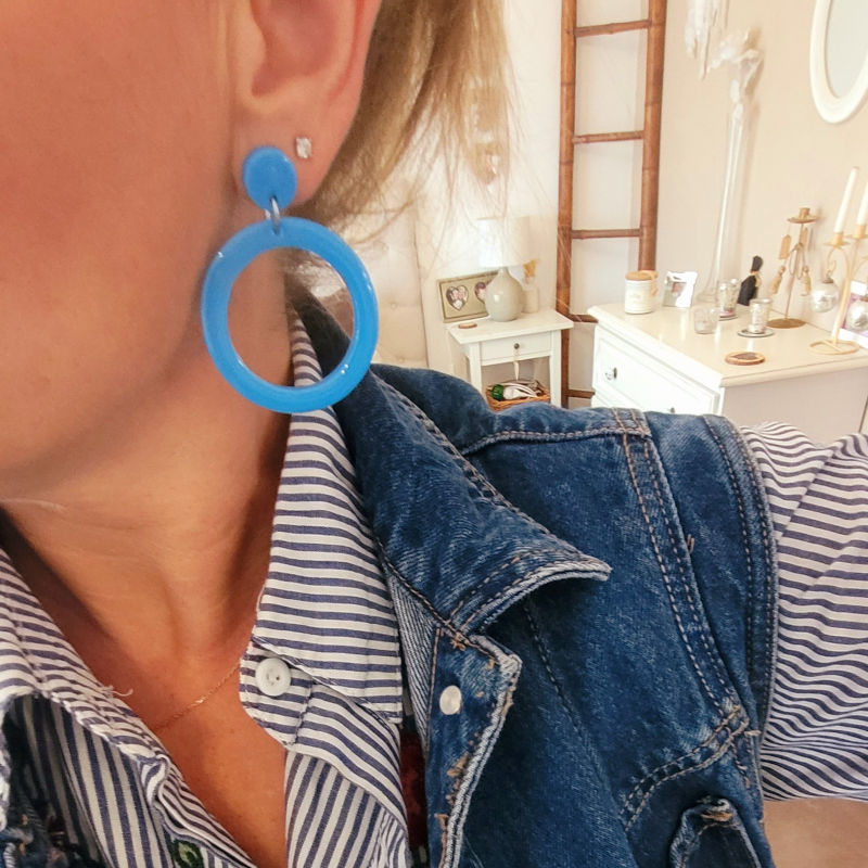 Boucles d'oreilles Jeanne pastille et créole bleu azur