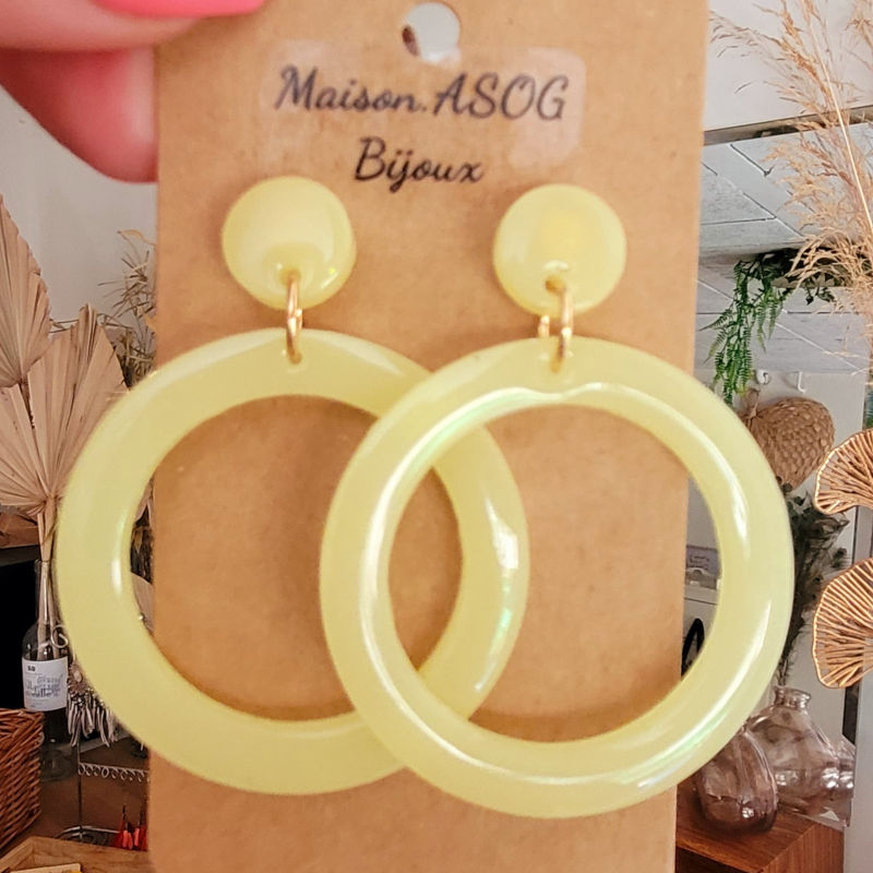 Boucles d'oreilles Jeanne pastille et créole jaune pâle
